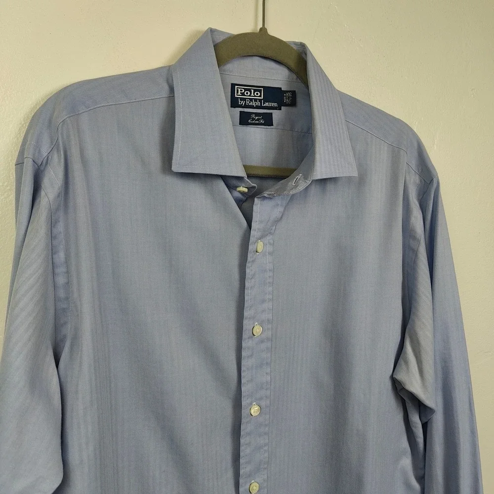 Polo Ralph Lauren‎ Regent Shirt Mens 17.5 Blue Herringbone French Cuff Preppy